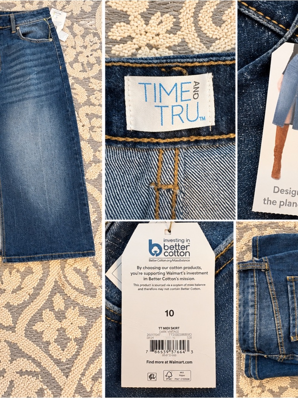 Time and Tru Denim Midi Skirt in Medium Blue Wash